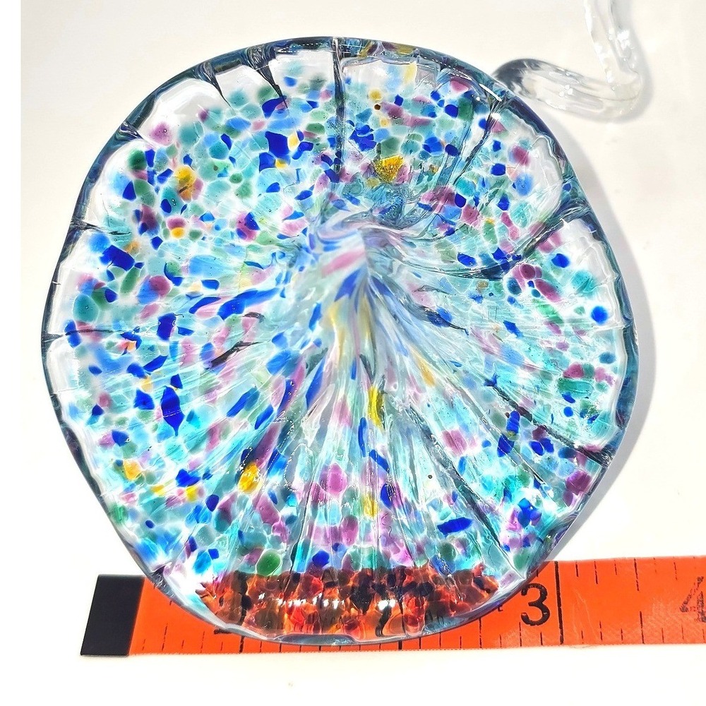 Abstract Hand Blown Art Glass Sculpture Vase Curled Stem Confetti - Picture 11 of 12